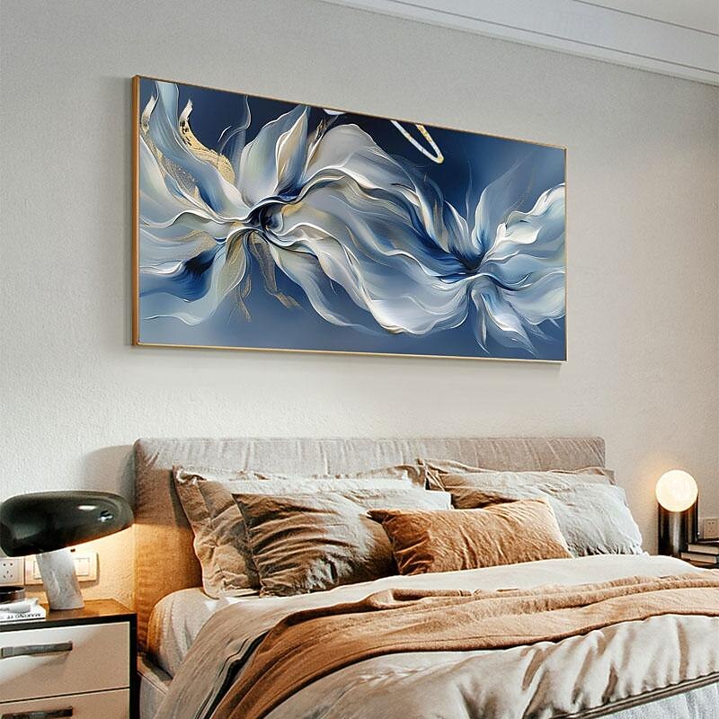 Handmade Abstract Blossom Floral Oil Painting On Canvas Large Original Textured Blue White Flower Wall Art Custom Modern Home Living Room Decor Gift No Frame3