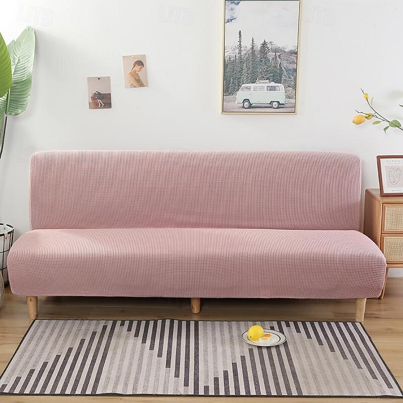 Jacquard Fabric Armless Sofa Bed Cover 3 Different Sizes Corn Velvet Sofa Decor Slipcovers Stretch Protector Elastic Bench Cover2