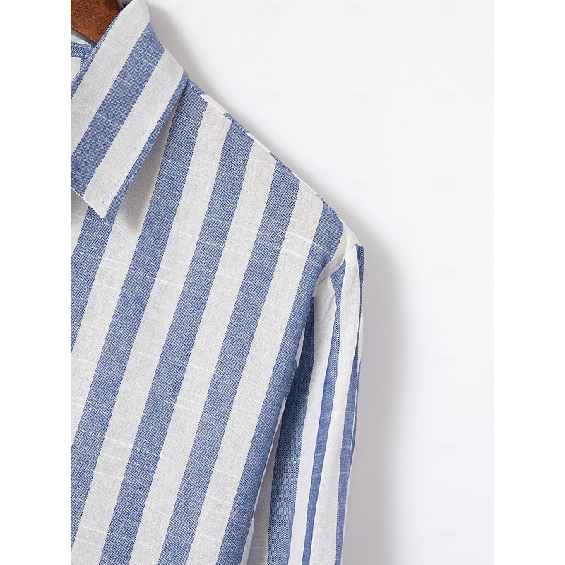 Men's Shirt Linen Shirt Summer Shirt Casual Shirt Beach Shirt Cotton Shirt Stripes Vacation Hawaiian Black Pink Red Sky Blue Long Sleeve Turndown Spring &  Fall Clothing Apparel Button-Down4