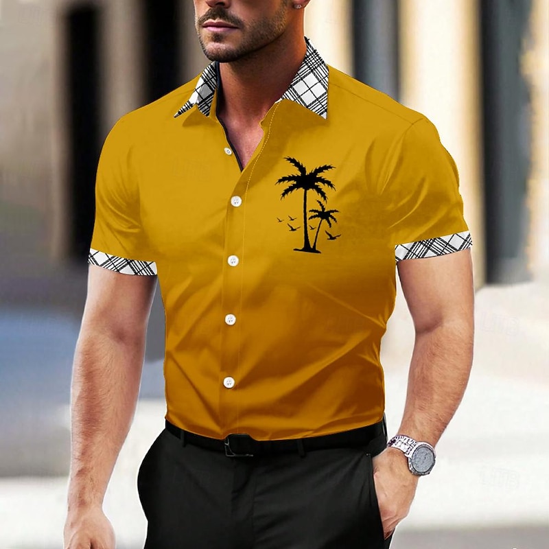 Men's Shirt Dress Shirt Coconut Tree Holiday Yellow Blue Green Gray Short Sleeve Turndown Summer Clothing Apparel Buttons2