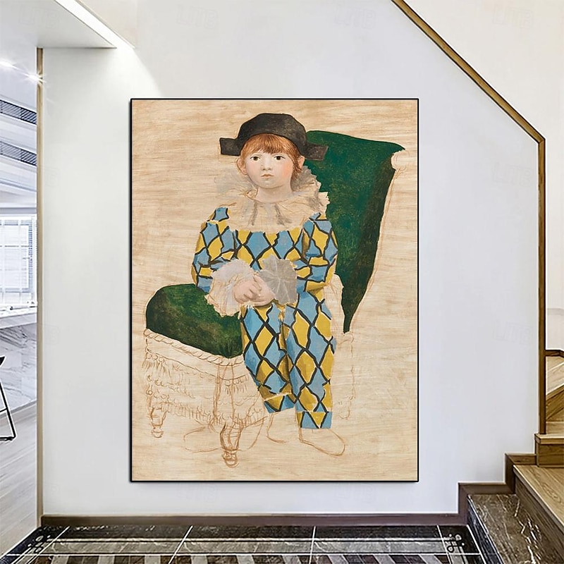 Handmade Pablo Picasso Oil Painting Hand Painted Vertical Abstract People Classic Modern Pablo Picasso FRAME Paul dressed as Harlequin 1924  oil painting3