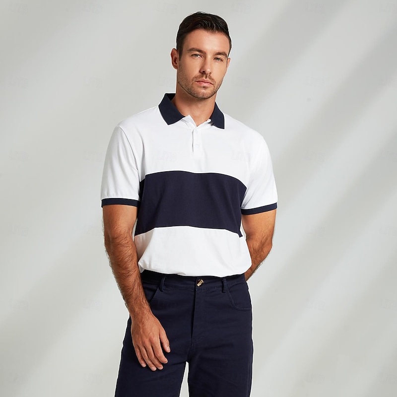Men's 100% Cotton Polo Knit Polo Sweater Business Casual Lapel Short Sleeve Modern Formal Solid Color Button Summer White Polo3