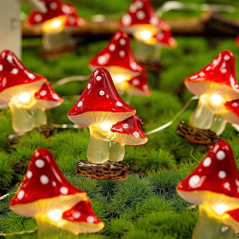 Mushroom String Lights Remote Control 8 Modes Lighting 10ft 30LEDs Battery Operation Home Bedroom Holiday Party Christmas Wedding Garden Decoration