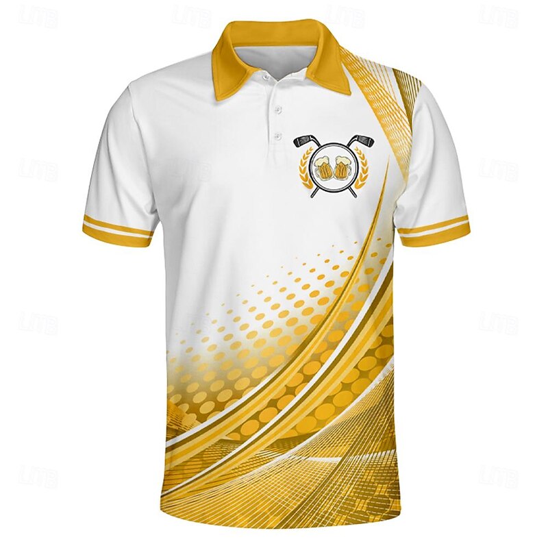 Men's Striped Sports Polo Shirts Golf Shirt Short Sleeve Polo Shirts Collared Shirts Sportswear Vacation Wear Buttons 3D Print Summer Spring Yellow Blue3