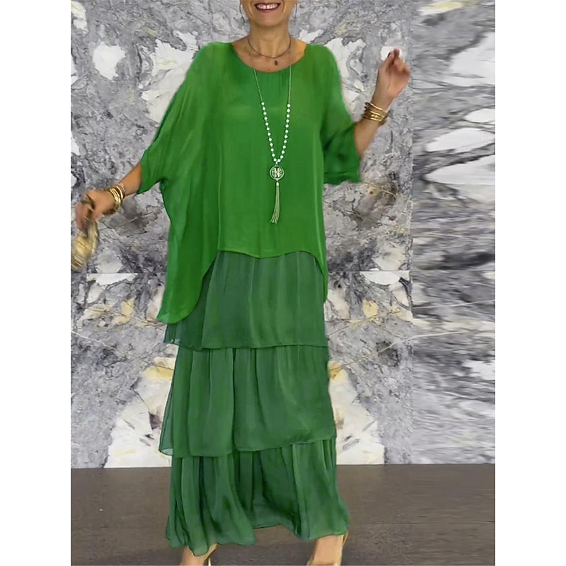 Women's Long Dress Maxi Dress Casual Dress Summer Dress Boho Dress Stylish Casual Vacation Daily Date Regular Fit Geometric 3/4 Length Sleeve Crew Neck White Navy Blue Green Summer2