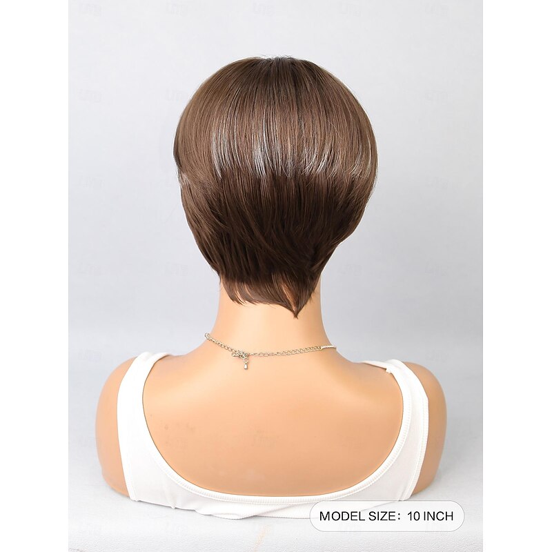 Synthetic Wig Natural Straight Short Bob Side Part Wig 10 inch Brown / White Synthetic Hair Women's Multi-color3