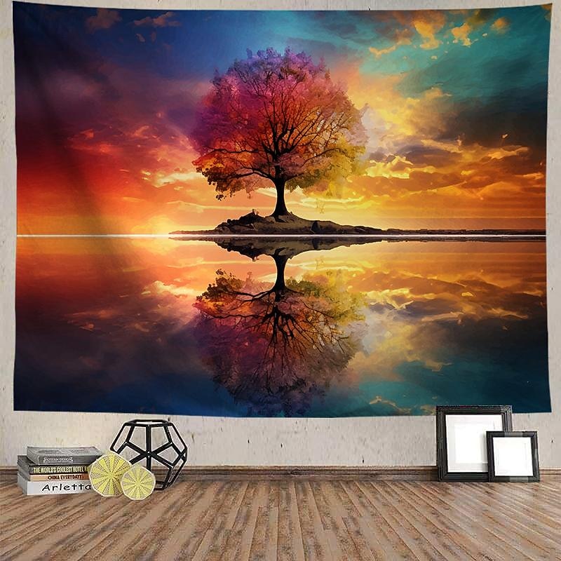 Rainbow Tree of Life Hanging Tapestry Wall Art Large Tapestry Mural Decor Photograph Backdrop Blanket Curtain Home Bedroom Living Room Decoration