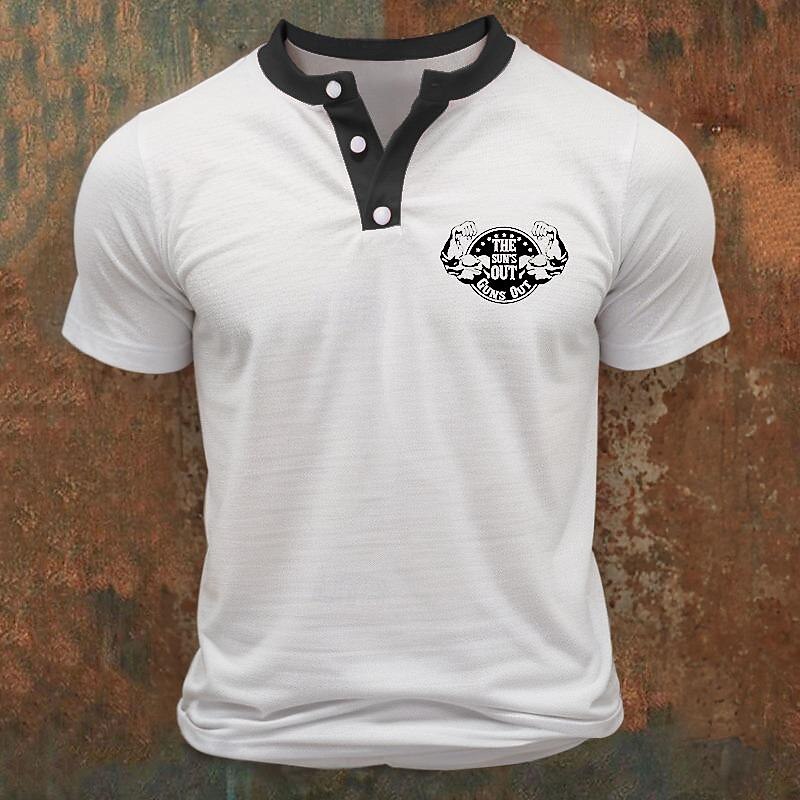 Men's Button T Shirt T Shirt Henley Shirt Tee Short Sleeve Henley Spring & Summer Color Block Muscle Simulation Fashion Designer Basic Patchwork Print Vacation Street Going out Black Red Blue Top Tee3