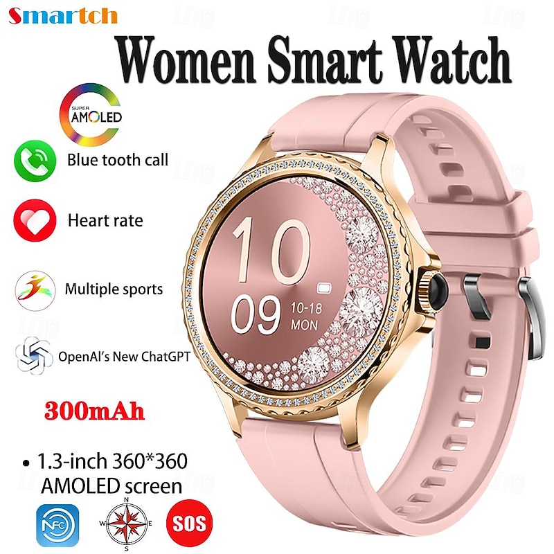 696 HK27 Smart Watch 1.3 inch Smart Band Fitness Bracelet Bluetooth Pedometer Call Reminder Sleep Tracker Compatible with Android iOS Women Hands-Free Calls Message Reminder IP 67 42mm Watch Case