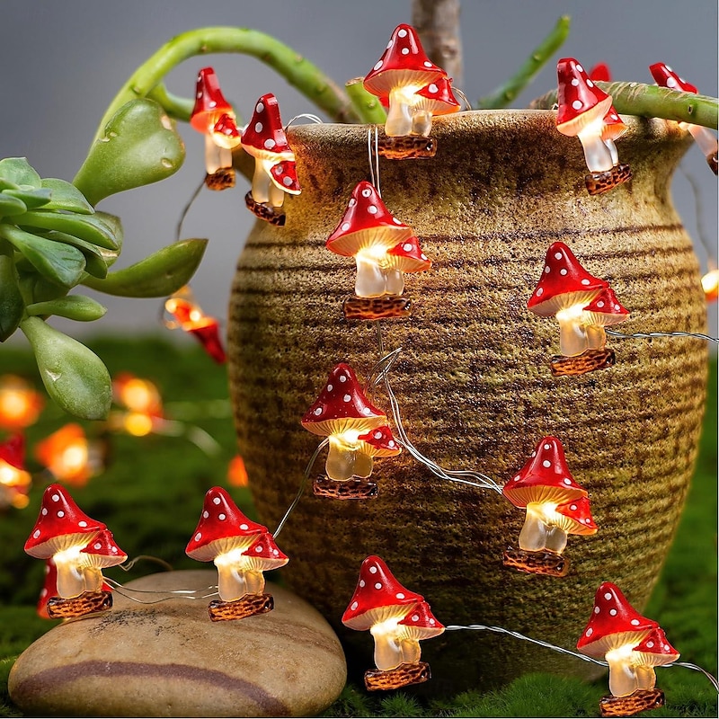 Mushroom String Lights Remote Control 8 Modes Lighting 10ft 30LEDs Battery Operation Home Bedroom Holiday Party Christmas Wedding Garden Decoration2