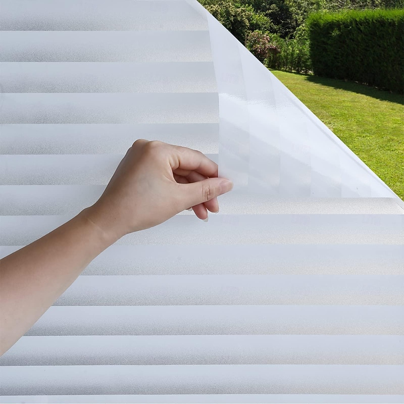 Blind Privacy Window Film Non Adhesive White Strips Window Sticker Faux Shutter Blinds Looking Static Cling Glass Covering for Home Office Security Protection UV Blocking - Main Image