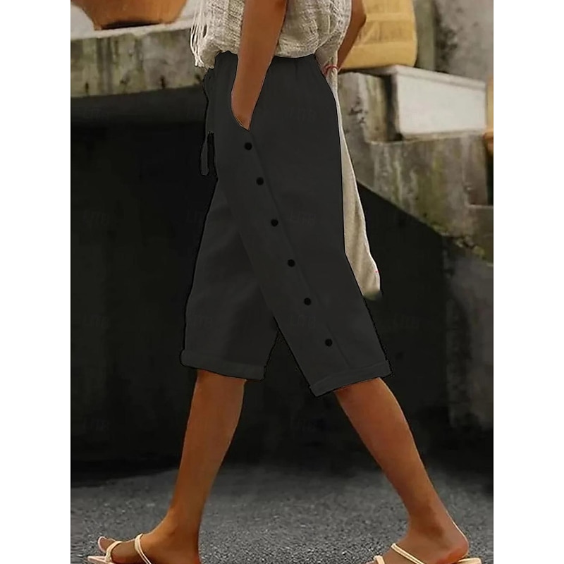 Women's Shorts Casual Daily Knee Length Plain Drawstring Side Pockets Breathability Comfortable Inelastic Weekend Black White Summer Regular Fit2