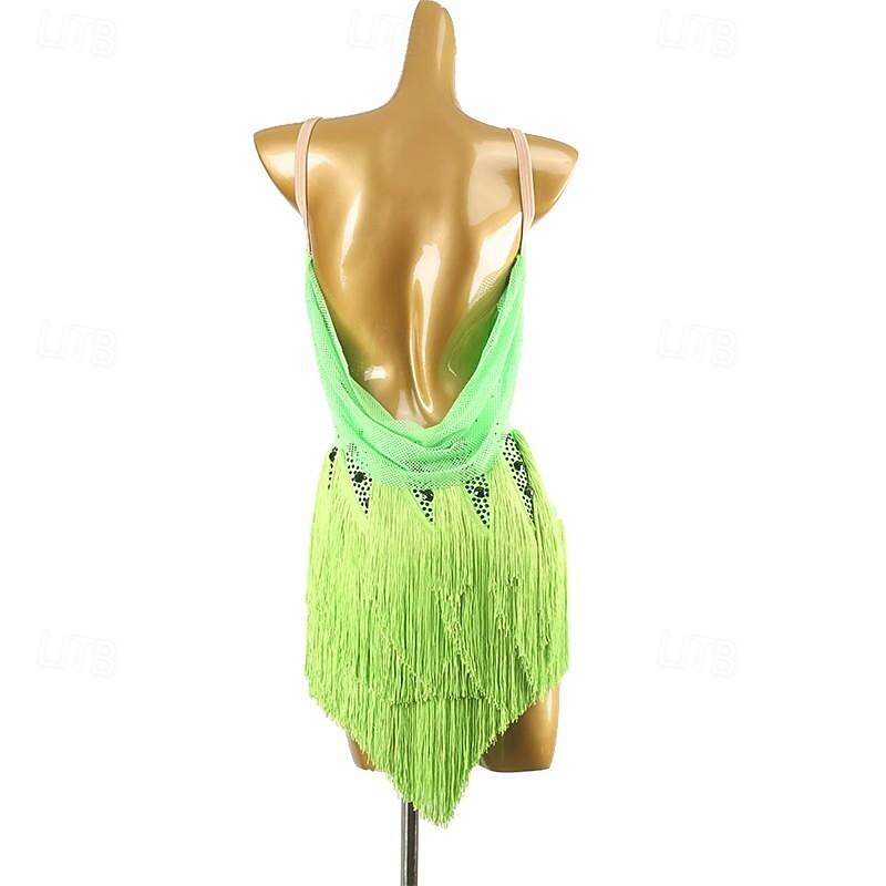 Latin Dance Dress Tassel Splicing Crystals / Rhinestones Women's Performance Training Sleeveless Chinlon Spandex Stretch Yarn2