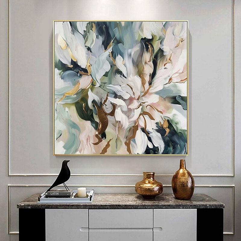 Hand Paint Large Original Flower Oil Painting on Canvas Abstract Flower Painting Boho Acrylic Floral Art Large Wall Art Modern Custom Living Room Decor No Frame3