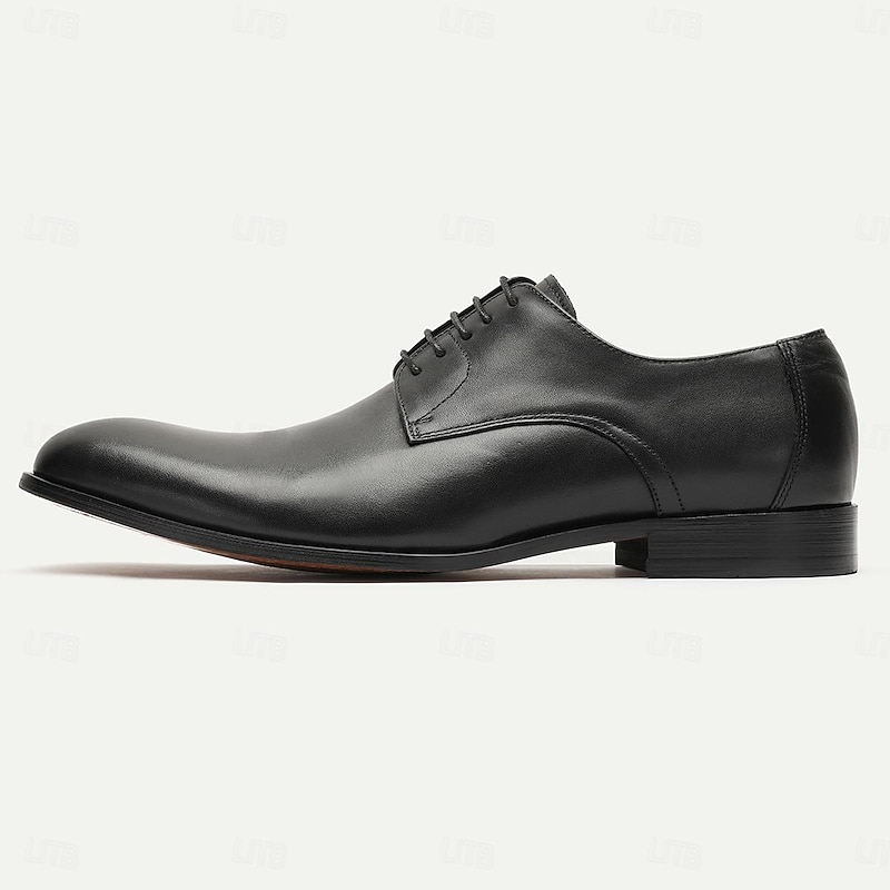 Men's Cowhide Black Dress Oxford Shoes - Elegant Smooth Leather Finish2