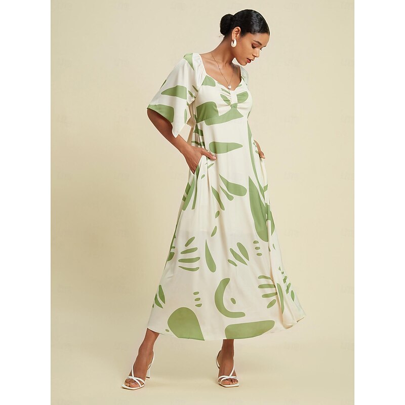 Satin Geometric Square Neck Maxi Dress4