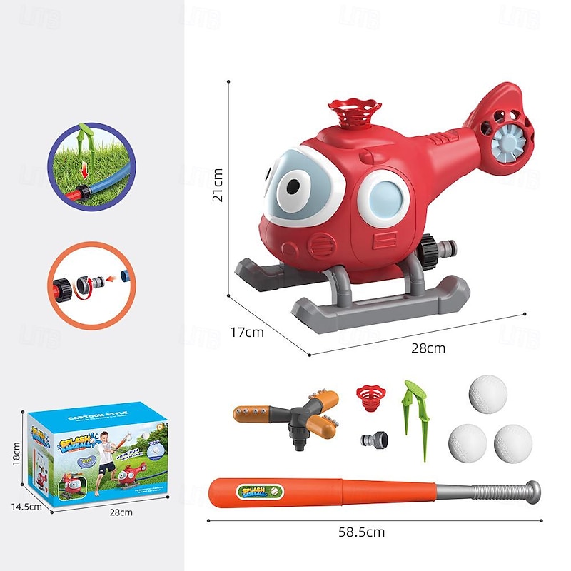 2-in-1 Water Sprinkler Baseball Helicopter Toy for Kids Outdoor Play Attaches to Garden Hose Summer Outside Toys Lawn Backyard Game Pool Party for Kids Boys Girls Gift2