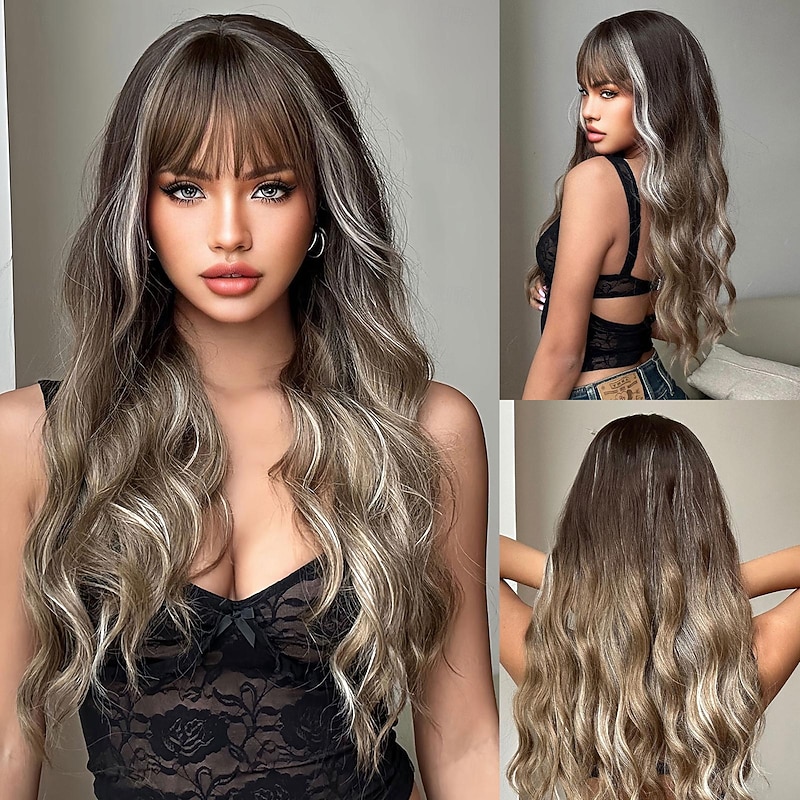 Synthetic Wig Uniforms Career Costumes Princess Curly Wavy Middle Part Layered Haircut Machine Made Wig 26 inch sepia Synthetic Hair Women's Cosplay Party Fashion Brown