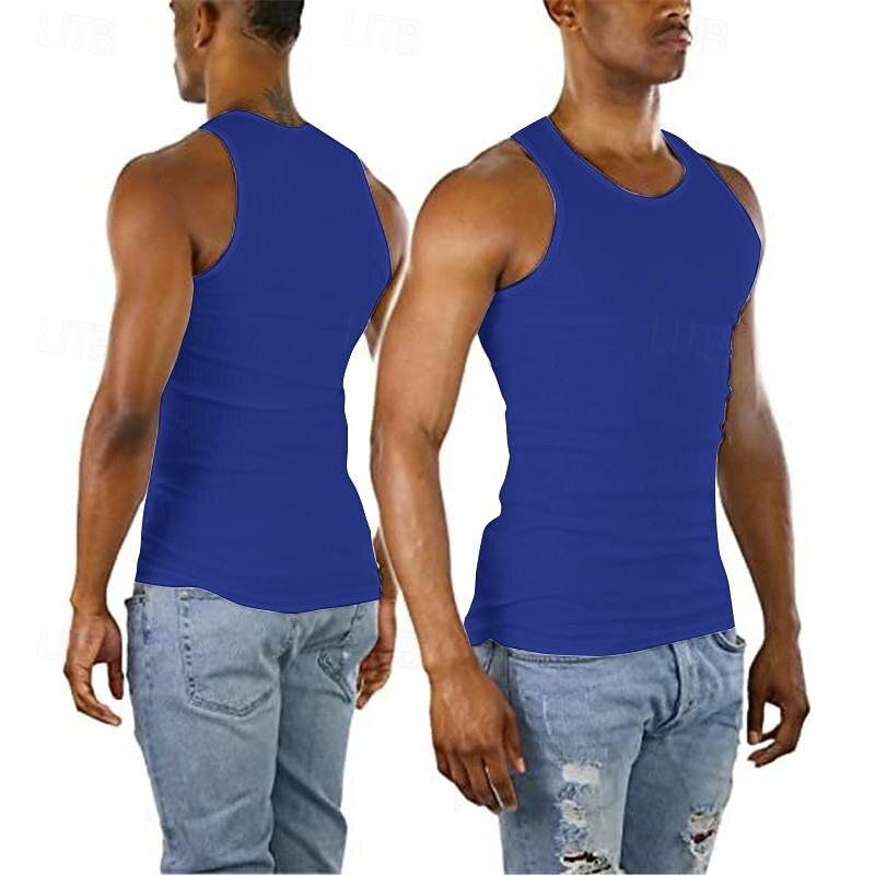 Men's Tank Top Vest Top Undershirt Sleeveless Shirt Sleeveless Crew Neck Summer Plain Fashion Designer Muscle Athleisure Going out Gym Black Wine Blue Top Tee for Men2
