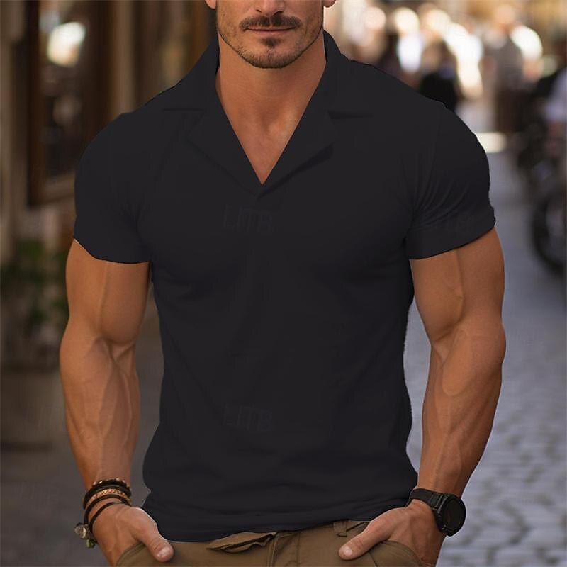 Men's Golf Shirt Golf Polos Shirts Work Casual Cuban Collar Short Sleeve Basic Modern Plain Classic Spring & Summer Regular Fit Black Khaki Golf Shirt3