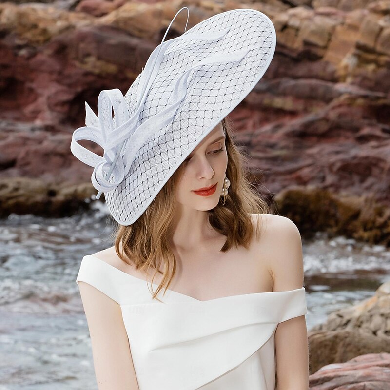 Headbands Fascinators Hats Flax Bowler / Cloche Hat Sun Hat Saucer Hat Wedding Tea Party Elegant Wedding With Feather Bowknot Headpiece Headwear4
