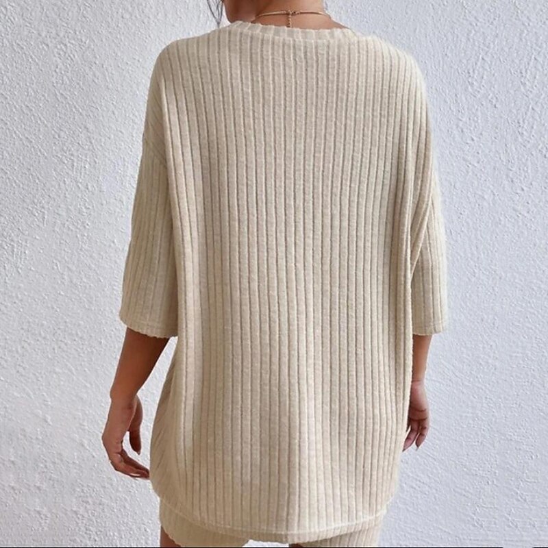 Set Women's Red Green Beige Plain 2 Piece Street Daily Fashion Round Neck Regular Fit S2