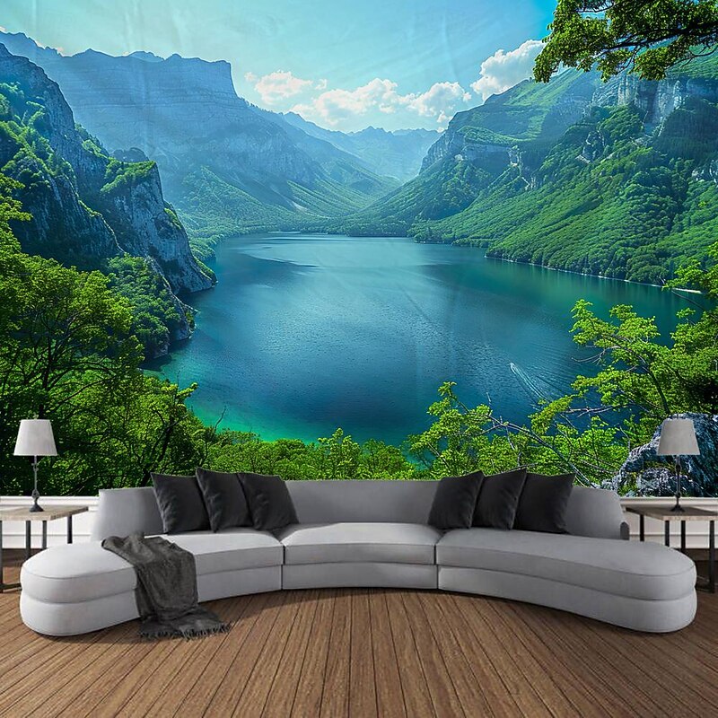 Nature Hanging Tapestry Wall Art Large Tapestry Mural Decor Photograph Backdrop Blanket Curtain Home Bedroom Living Room Decoration Oil Painting River2