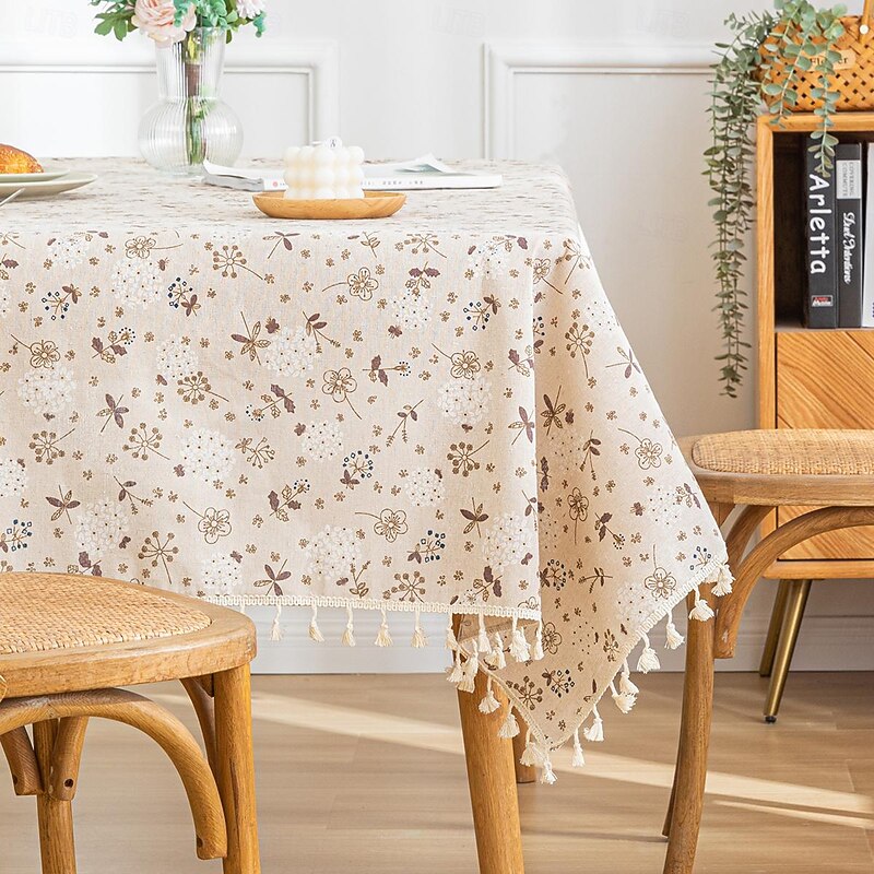 100% Cotton Fringed Tablecloth with Tassel Floral Plant2