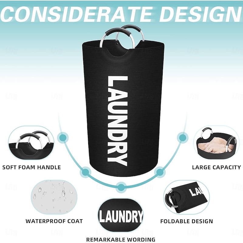 80L Large Laundry Basket, Laundry Hamper, Dirty Clothes Hamper for Laundry, Collapsible, Waterproof Laundry Baskets with Foam Protected Aluminum Handles for Laundry, Dorm, Family3