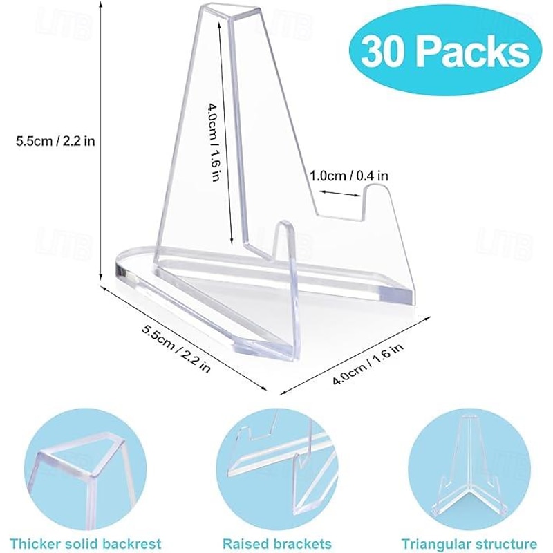 30 Packs Card Display Stand Sturdy and Stable Premium Acrylic Sports Card Holder Versatile Use Clear Mini Easel Stand for Challenge Coins PSA Graded Baseball Trading Cards(2.2 Inch)2
