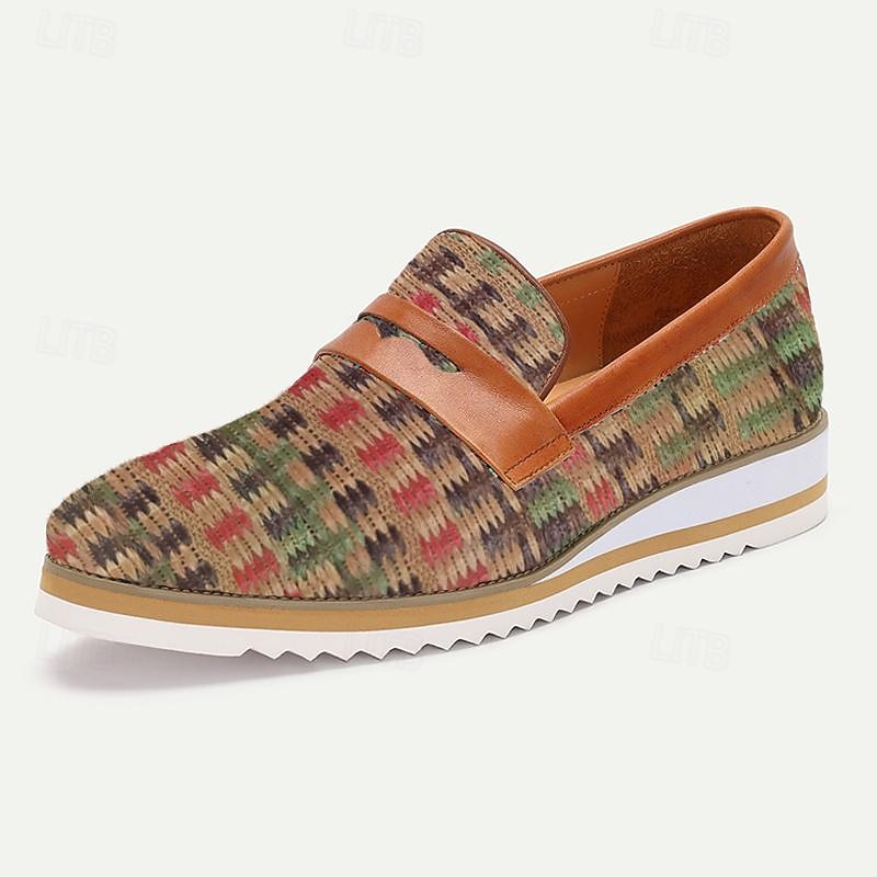 Men's Woven Multicolor Loafers - Stylish Slip-On Casual Shoes with Leather Accents3