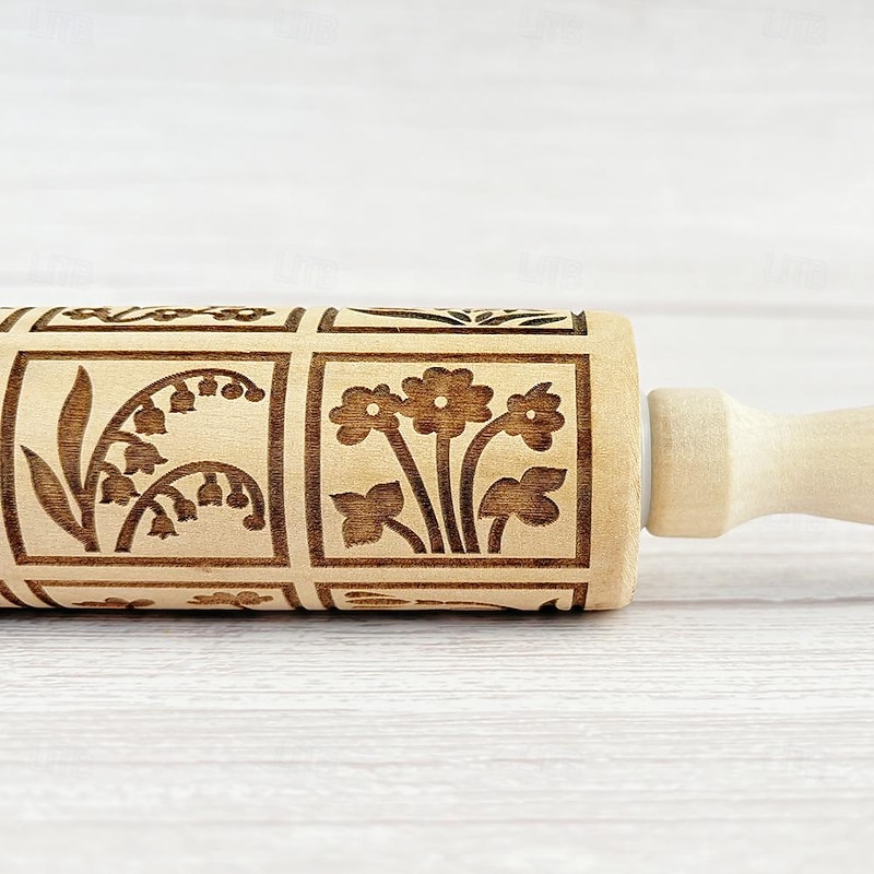 Rolling Pin Embossed Bouquet Of Flowers Textured Cookies Shortbread Christmas Gift Clay Roller Pottery Stamp4
