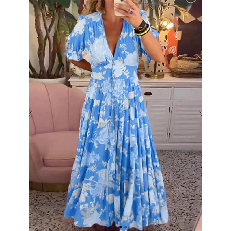 Women's Casual Dress Swing Dress Floral Print V Neck Midi Dress Stylish Casual Daily Date Half Sleeve Summer
