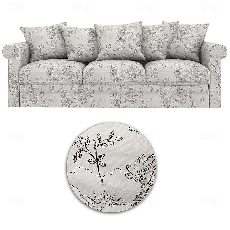 100% Cotton Sofa Cover Floral Quilted Slipcovers and Throw Pillow Cases Set with 5 Sofa Cushion Cover  GRONLcover LITB PRIME cover3