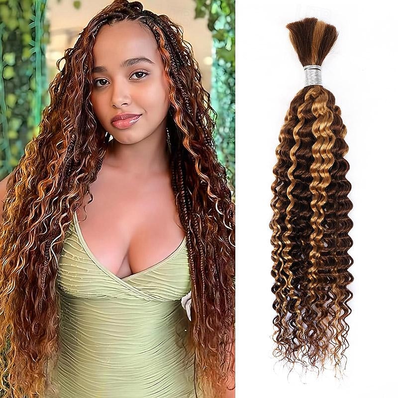 Highlight P4/27 Deep Wave Hair Bulk Human Hair For Braiding 10-28 Inch 100% Unprocessed No Weft Human Hair Extensions 100g/pc
