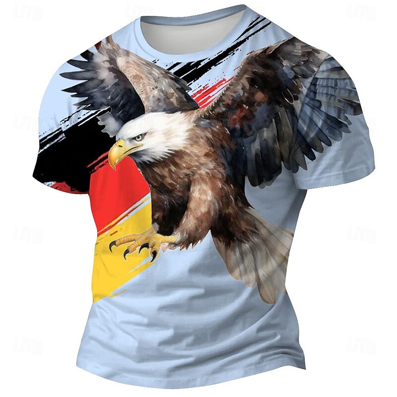 Men's Eagle German Flag T Shirt Short Sleeve T shirt 3D Print Crew Neck Shirt Outdoor Athleisure Light Blue Black White Summer Spring Clothing Apparel S M L XL XXL XXXL4