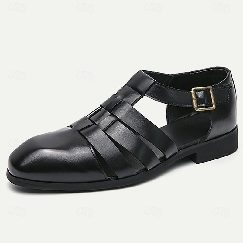 Men's Black Leather Fisherman Sandals - Stylish Buckle Strap Closed-Toe Shoes for Formal and Casual Wear3