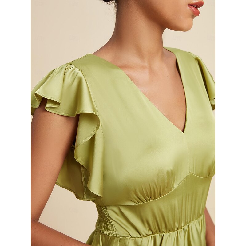 Satin Ruffle V Neck Maxi Dress4