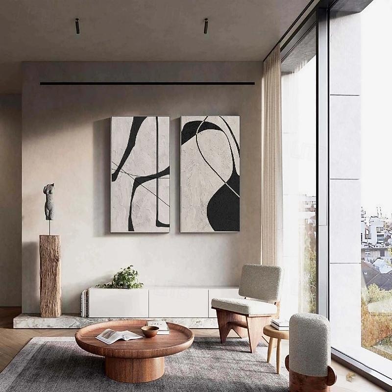 painting handmade Black and White abstract oil painting hand painted  Wabi Sabi Abstract painting Wall Art Artwork Modern Abstract Oil Painting Geometric painting Wall Art for Home4