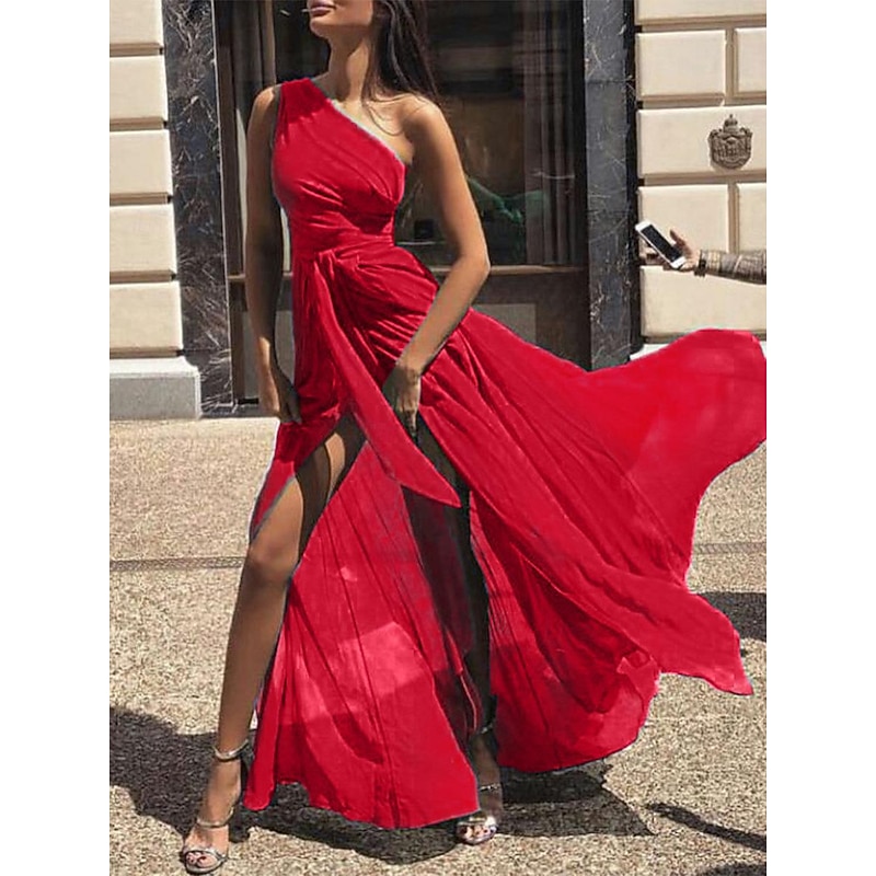 Women's Maxi Dress Cocktail Dress Wedding Guest Dress Chiffon Dress A Line Dress Elegant Sexy Formal Wedding Party Regular Fit Sleeveless V Neck Yellow Red Purple Green Summer4