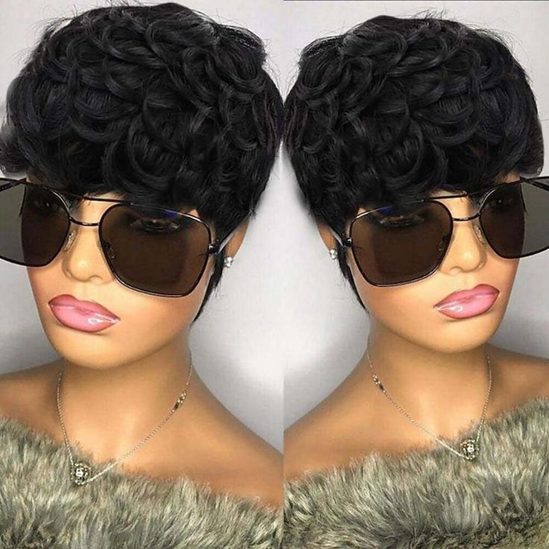 Short Curly Pixie Cut Wig Human Hair Short Wigs for Black Women pixie cut wigs human hair Short Human Hair Pixie Cut Glueless Wig Short Wigs Natural Curly Color 1B4