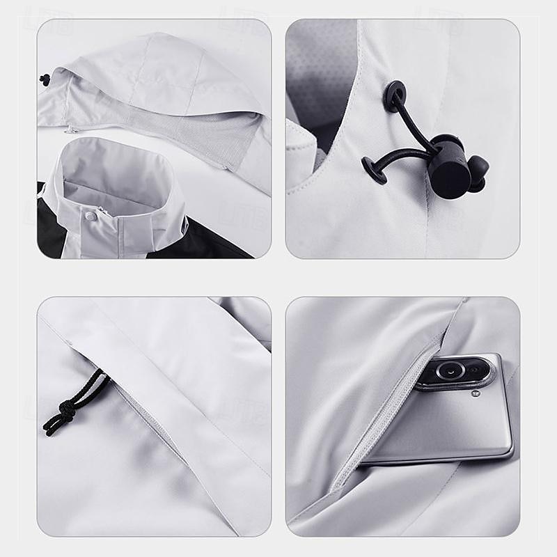 Men's Ski Jacket Outdoor Color Block Waterproof Windproof Hoodie Snow Coat Ski Coat Traveling Black Orange Khaki Light Green4