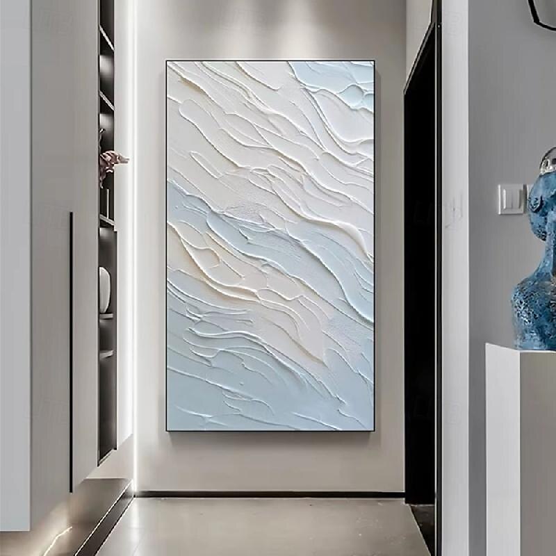 Hand painted Blue Textured Minimalist oil painting handmade Wall Art Blue 3D Minimalist Painting on Canvas Large Beige Art oil painting seascape painting wave beach texture pattle knife oil painting3