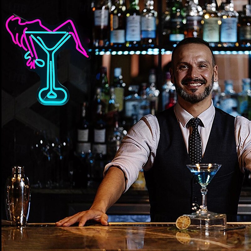 Oktoberfest Cocktail USB Neon LED Sign Light, Luminous Styling Neon Light Beer Bar Club Acrylic Neon Light for Hotel Bar Cafe Birthday Party Teen Room Wall Decoration Light Sign 1PC2