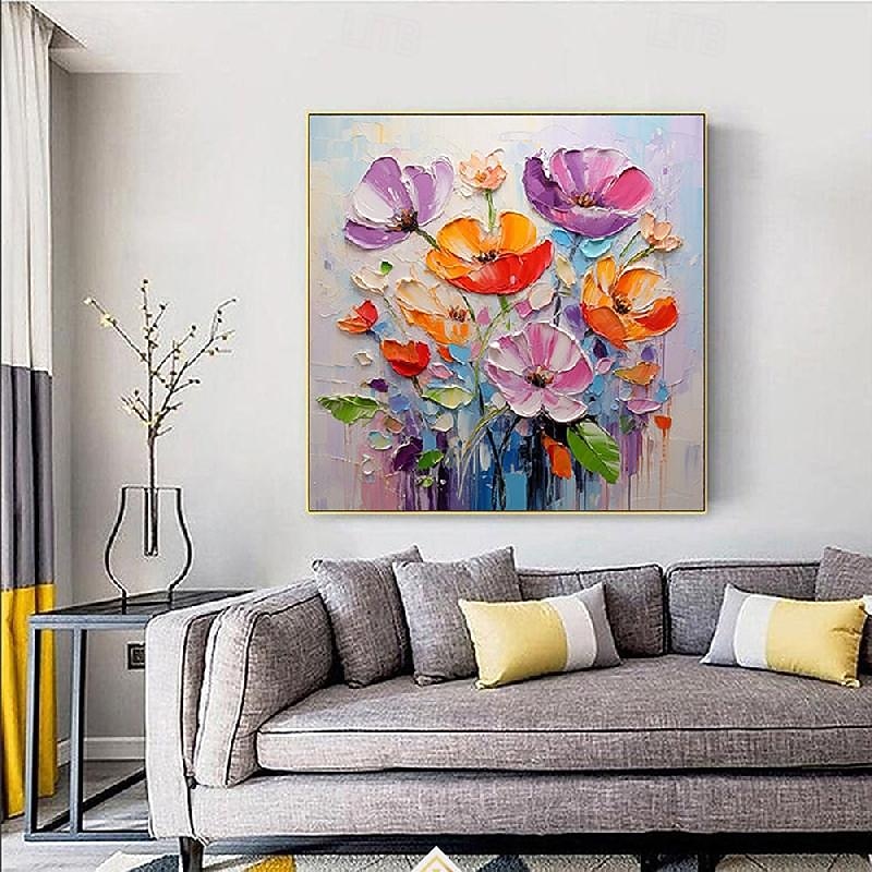 pattle knife flower painting Handpainted Orange Pink Poppy Impasto  Oil Painting California Poppy Palette Knife Flower oil painting Artwork Heavy Texture Colorful Floral painting Wall Art Poppy Decor3