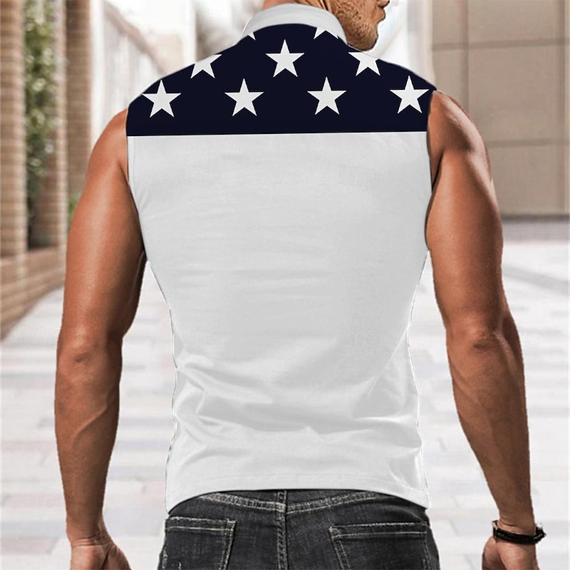 Men's American / USA National Flag Shirt Western Shirt Cowboy Shirt Sleeveless Western Style Outdoor Party Summer Spring Shirt Collar White2