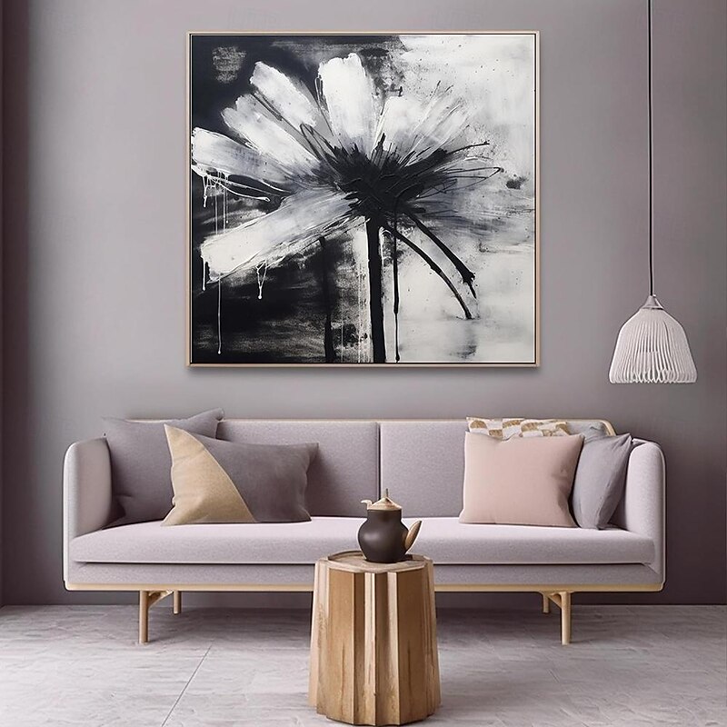 Handmade Oil Painting Canvas Wall Art Decoration Modern Abstract Black and White Flower for Home Dance Studio Decor Rolled Frameless Unstretched Painting4