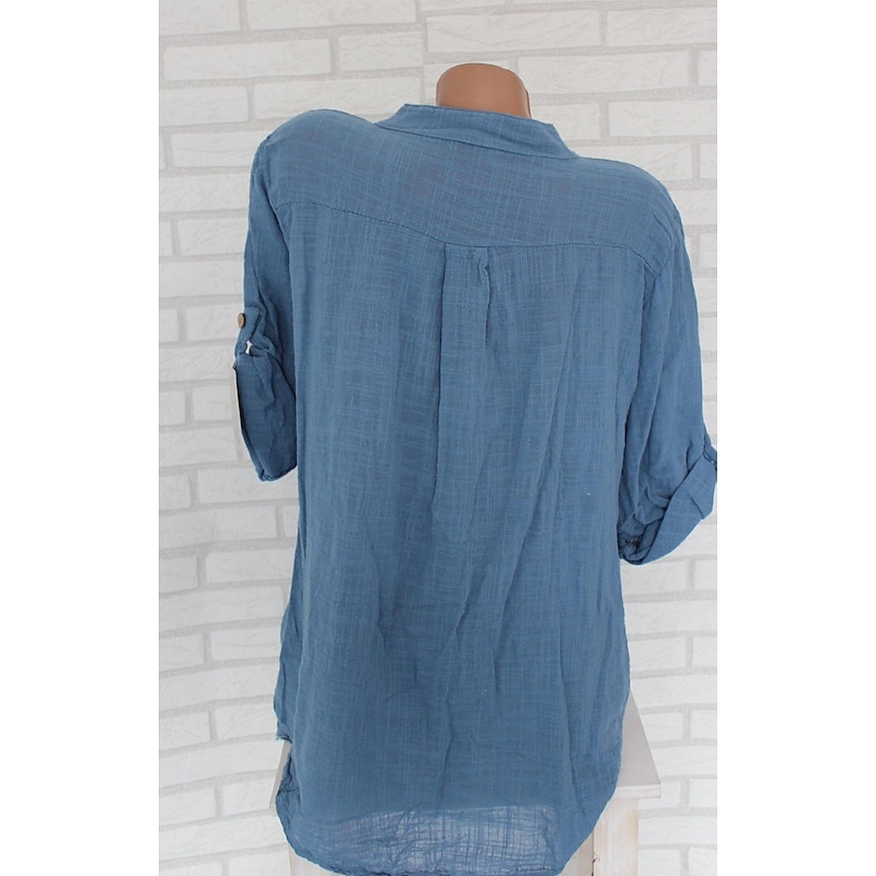 Women's Shirt Cotton Linen Shirts Button Up Blouse Plain Fashion V Neck Street Daily Buttons Pocket White Red Blue Beige Summer2