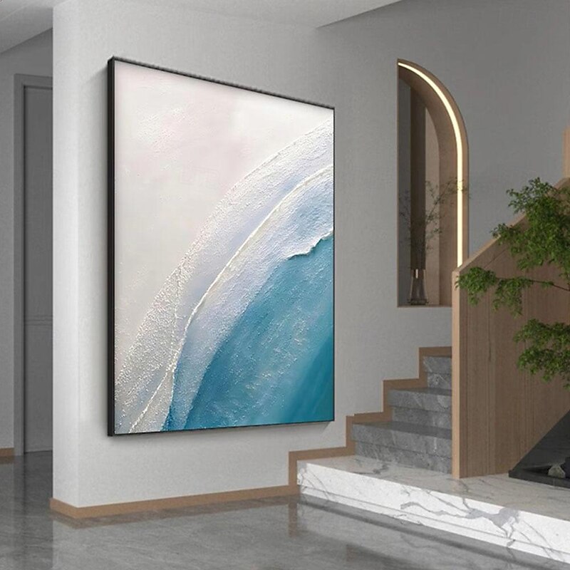 Hand painted Blue Textured Minimalist oil painting handmade Wall Art Sky And Ocean Painting Sky And Ocean oil Painting handmade wave and beach oil painting4