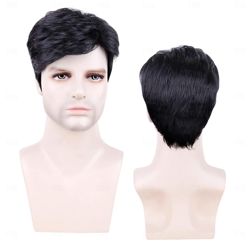 Mens Wig Short Hair, Mens Hair Replacement Wigs Mens's Black Wig for Men Hair Full Wig for Male Guy Daily Wear2